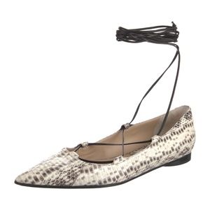 MICHAEL KORS Runway Collection Snakeskin/Leather Ankle-Wrap Flats, Size 40